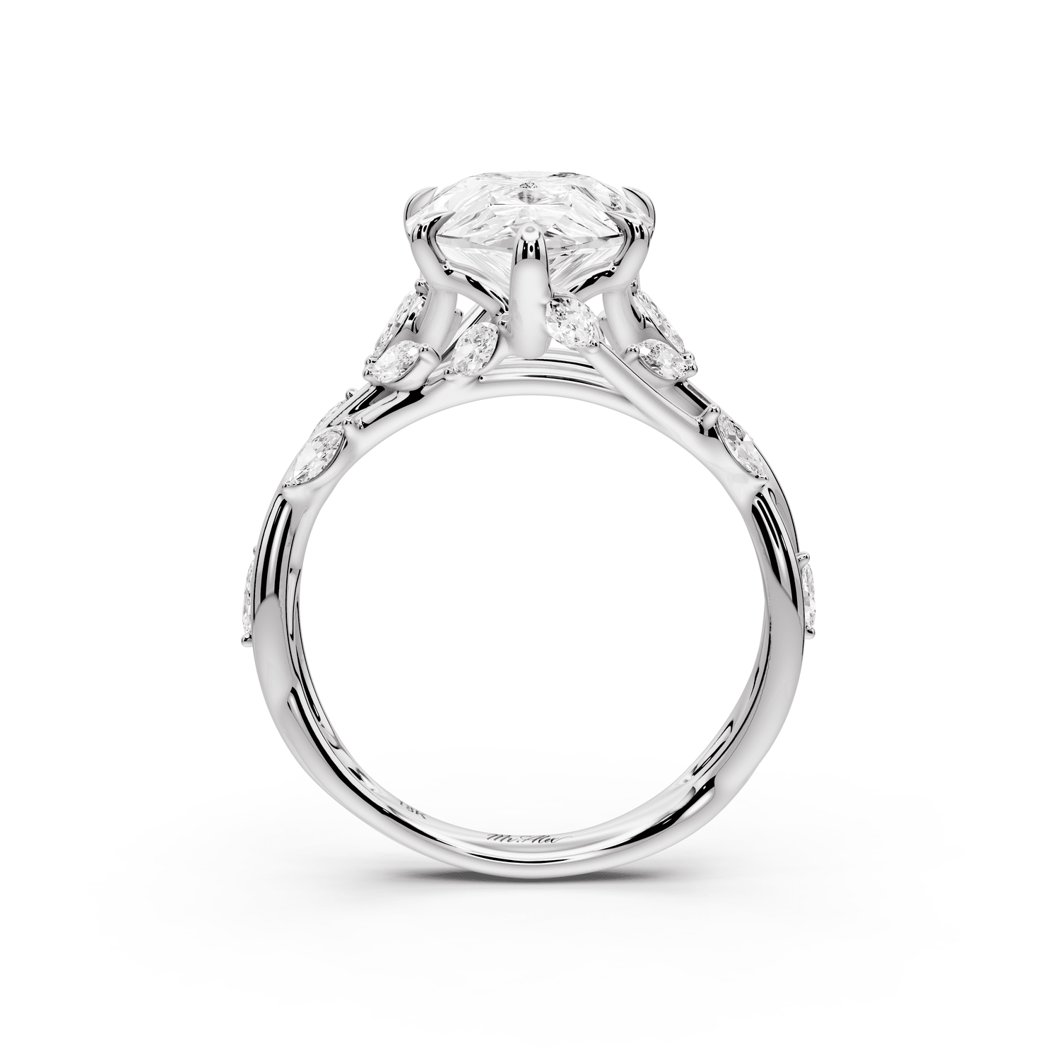 Sarah - 4ct 14k white gold Pear Nature-Inspired Engagement Ring with Sculpted Vine and Leaf Side Stones - Mr. Alex Jewelry
