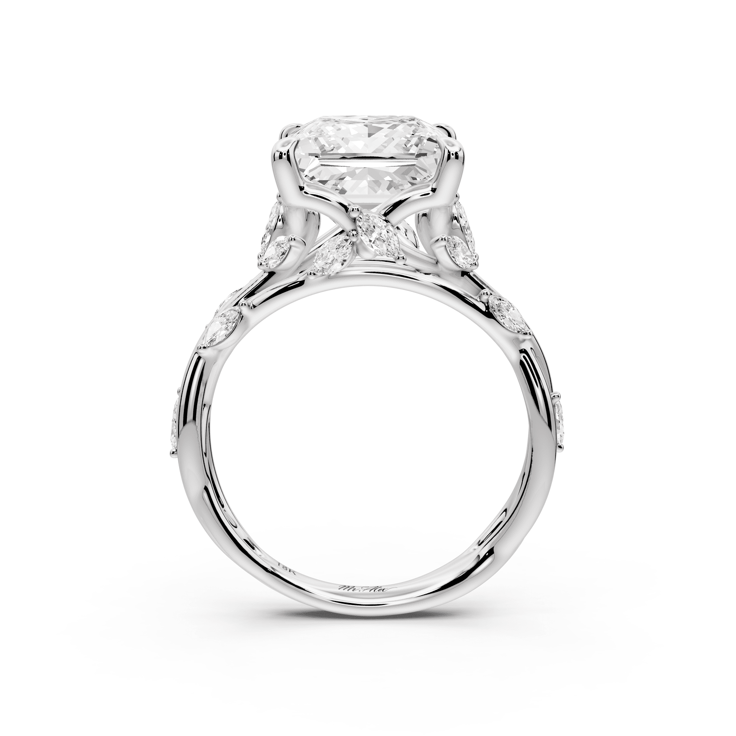 Sarah - 4ct 14k white gold Princess Nature-Inspired Engagement Ring with Sculpted Vine and Leaf Side Stones - Mr. Alex Jewelry