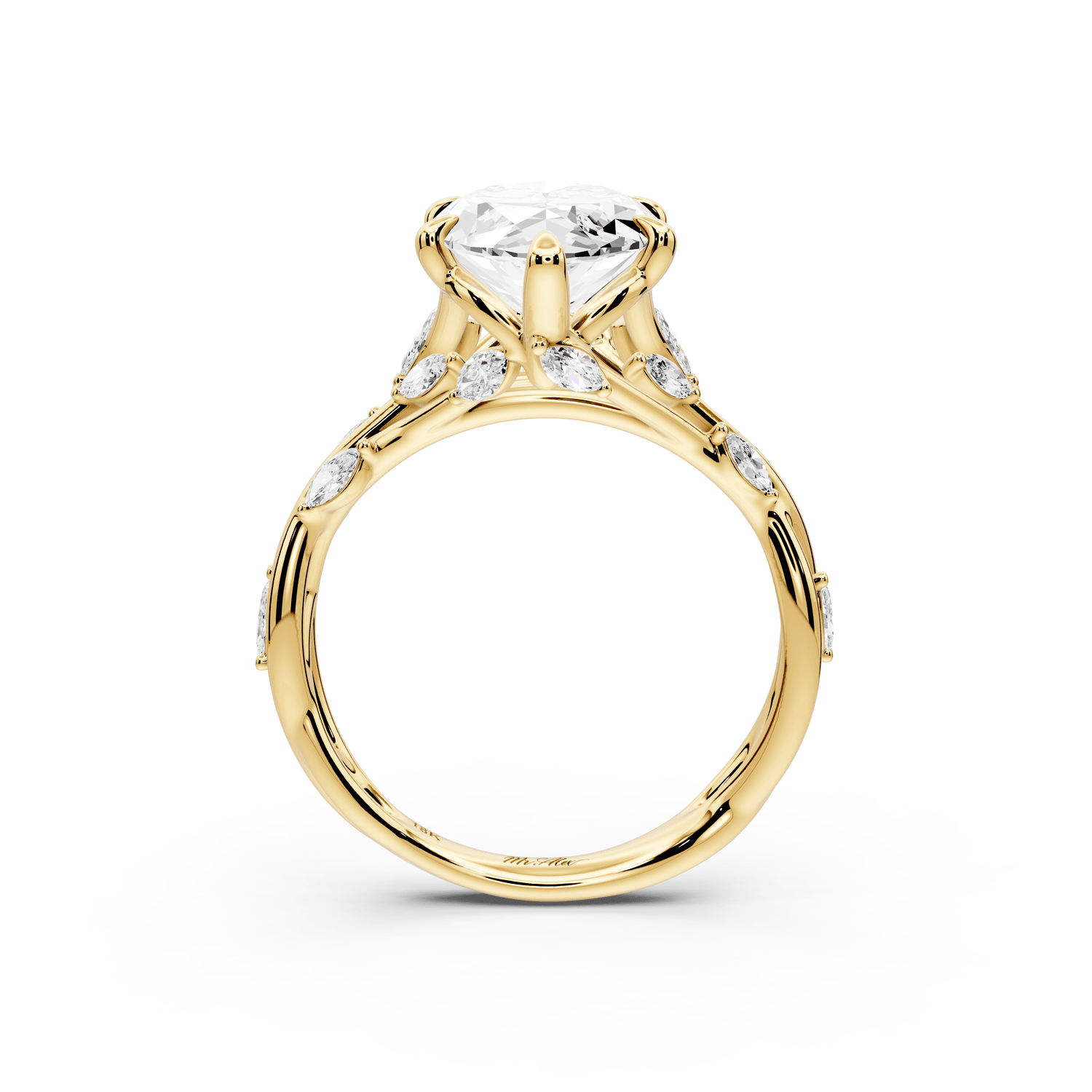 Sarah - 4ct 14k yellow gold Marquise Nature-Inspired Engagement Ring with Sculpted Vine and Leaf Side Stones - Mr. Alex Jewelry
