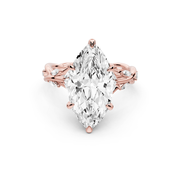 Sarah - 4ct 18k rose gold Marquise Nature-Inspired Engagement Ring with Sculpted Vine and Leaf Side Stones - Mr. Alex Jewelry