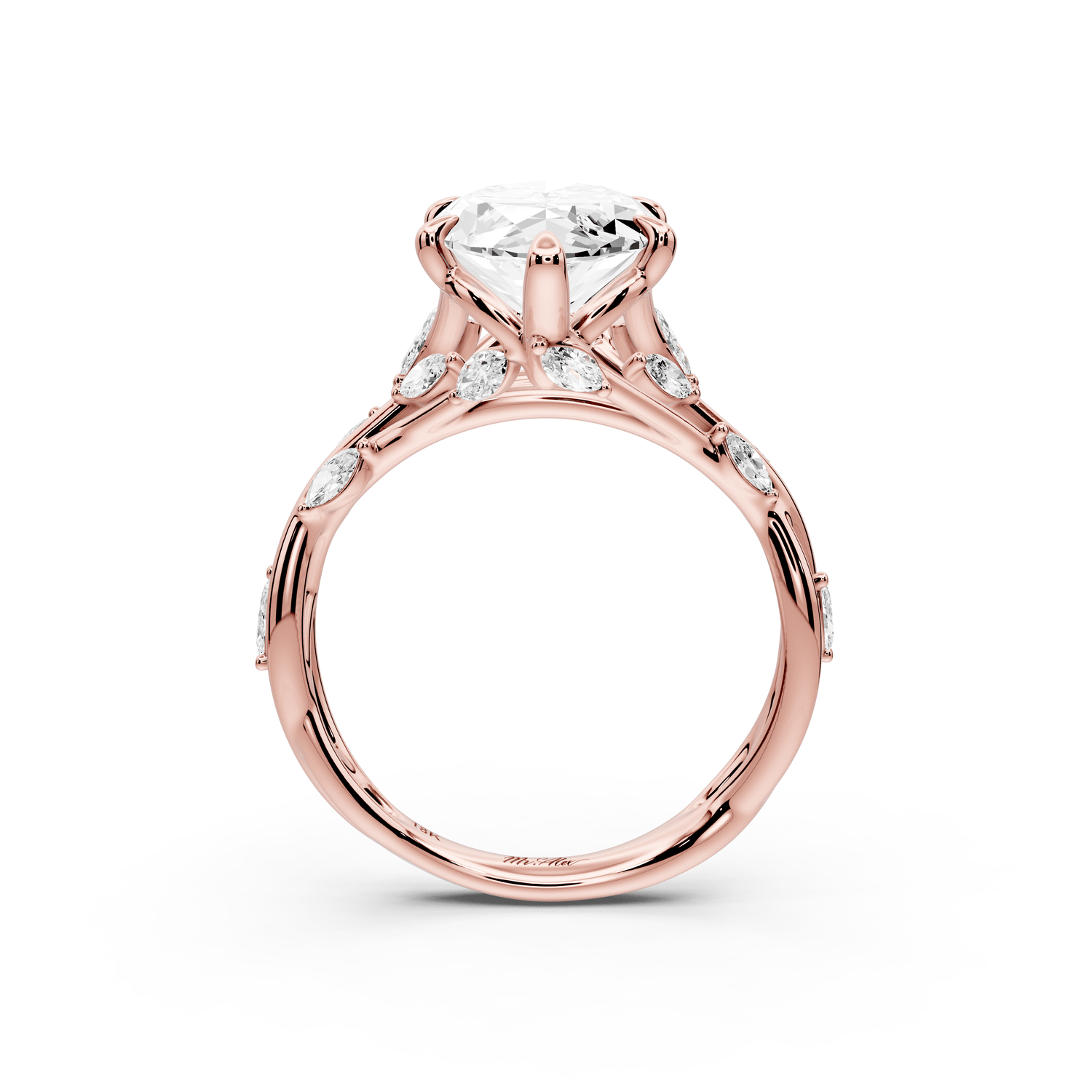 Sarah - 4ct 18k rose gold Marquise Nature-Inspired Engagement Ring with Sculpted Vine and Leaf Side Stones - Mr. Alex Jewelry