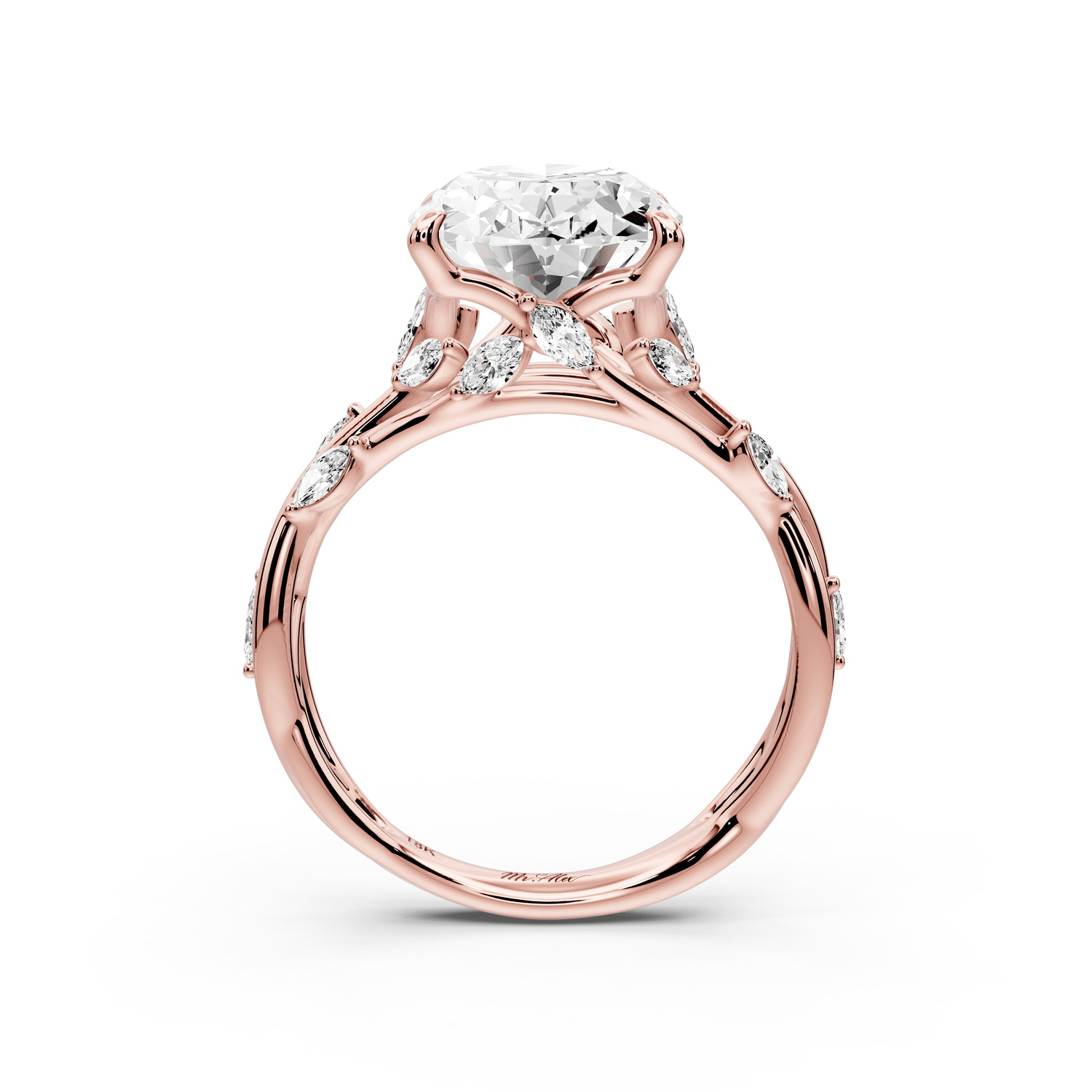 Sarah - 4ct 18k rose gold Oval Nature-Inspired Engagement Ring with Sculpted Vine and Leaf Side Stones - Mr. Alex Jewelry