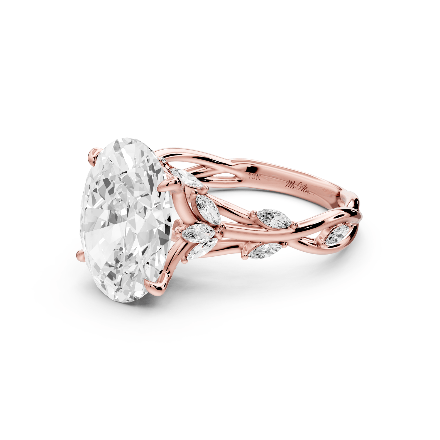 Sarah - 4ct 18k rose gold Oval Nature-Inspired Engagement Ring with Sculpted Vine and Leaf Side Stones - Mr. Alex Jewelry