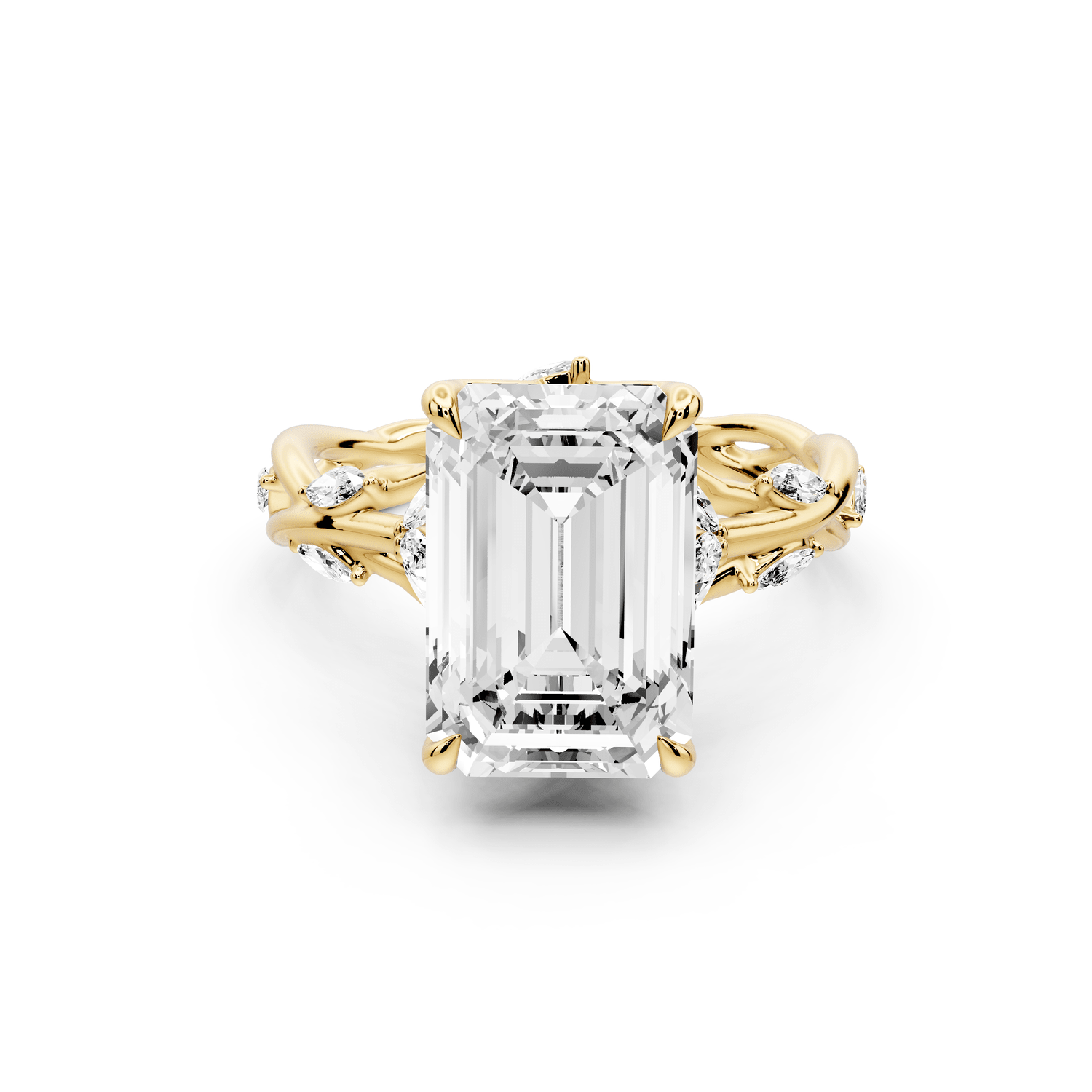 Sarah - 4ct 18k yellow gold Emerald Nature-Inspired Engagement Ring with Sculpted Vine and Leaf Side Stones - Mr. Alex Jewelry