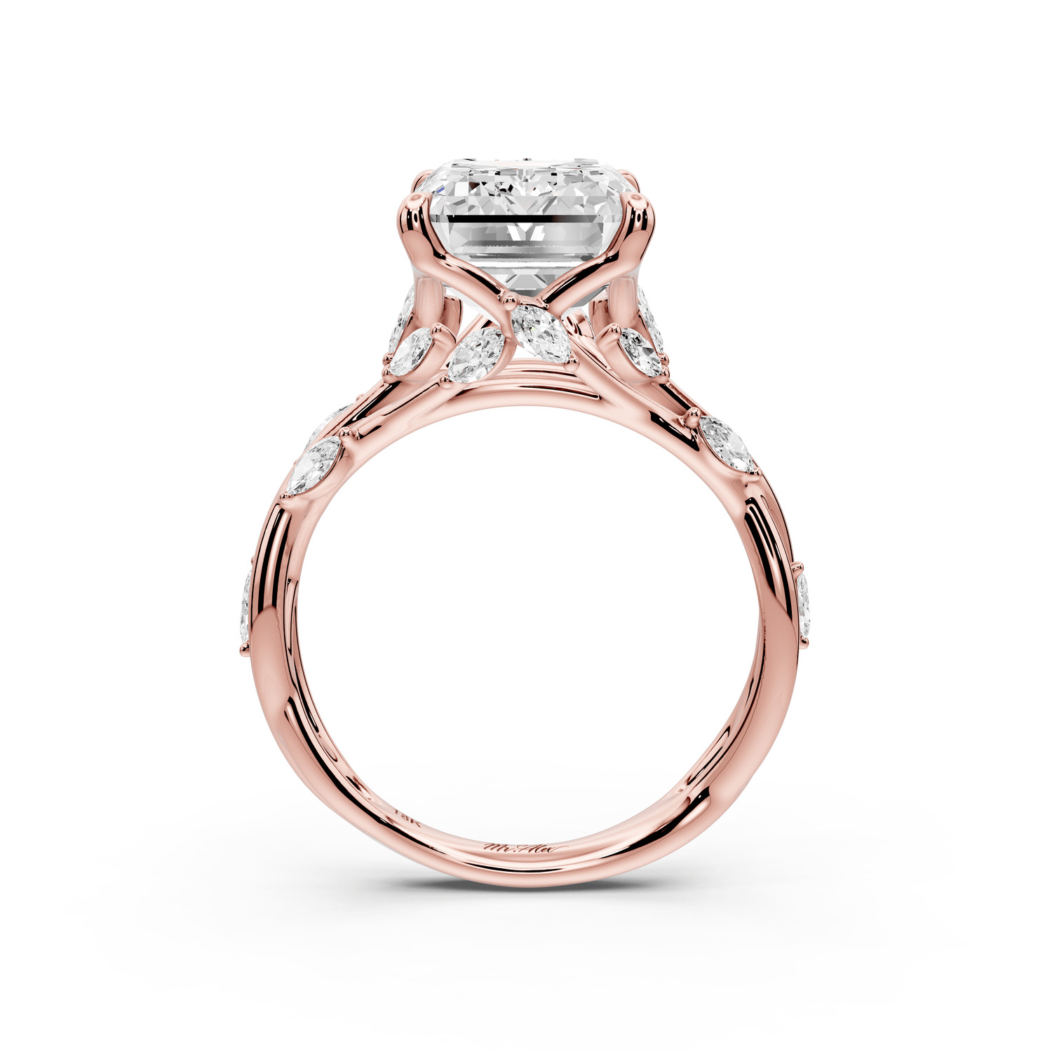 Sarah - 5ct 14k rose gold Emerald Nature-Inspired Engagement Ring with Sculpted Vine and Leaf Side Stones - Mr. Alex Jewelry