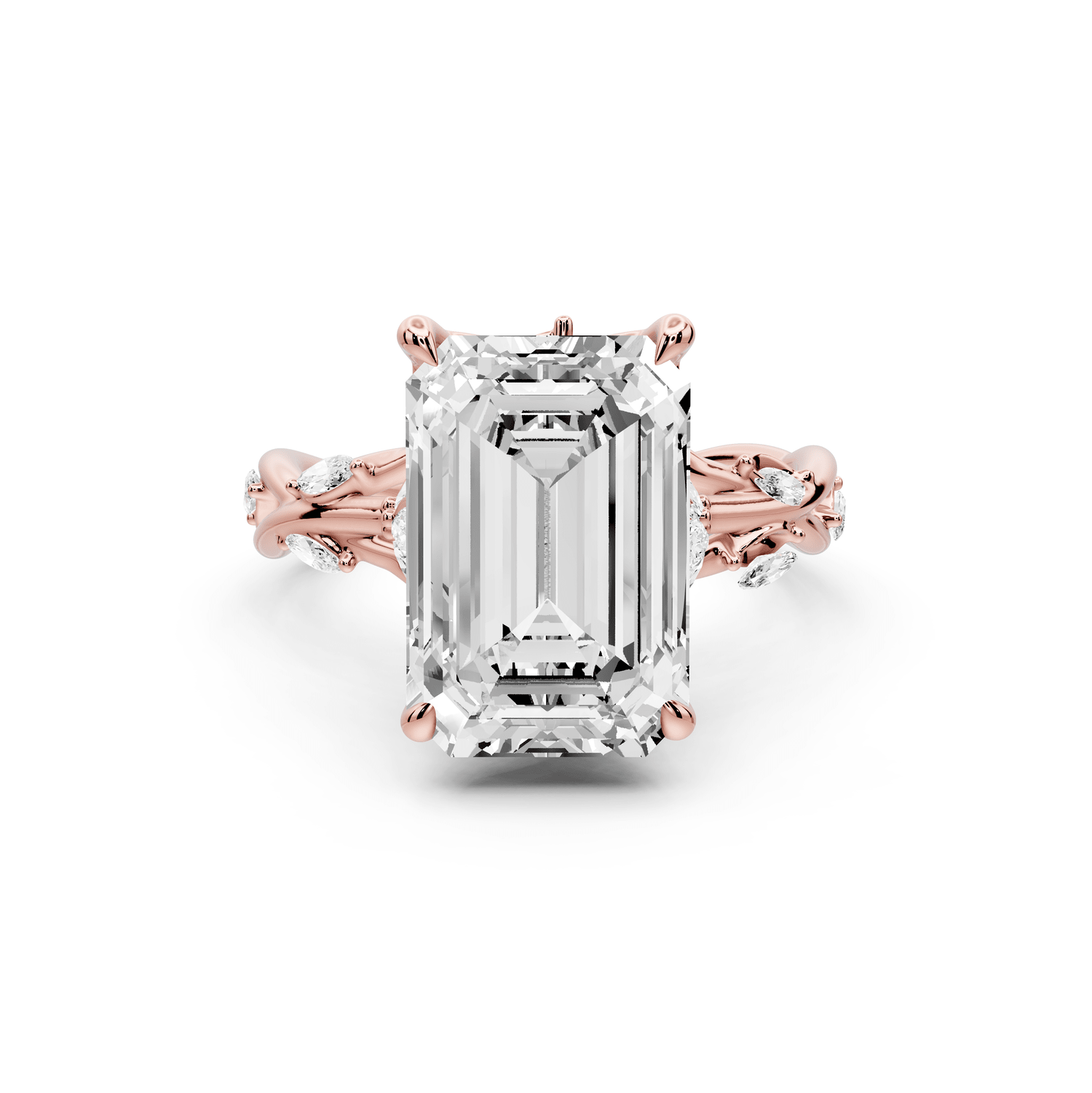 Sarah - 5ct 14k rose gold Emerald Nature-Inspired Engagement Ring with Sculpted Vine and Leaf Side Stones - Mr. Alex Jewelry