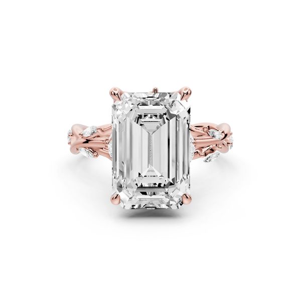 Sarah - 5ct 14k rose gold Emerald Nature-Inspired Engagement Ring with Sculpted Vine and Leaf Side Stones - Mr. Alex Jewelry