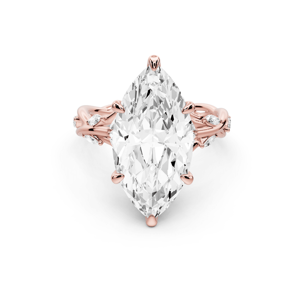 Sarah - 5ct 14k rose gold Marquise Nature-Inspired Engagement Ring with Sculpted Vine and Leaf Side Stones - Mr. Alex Jewelry