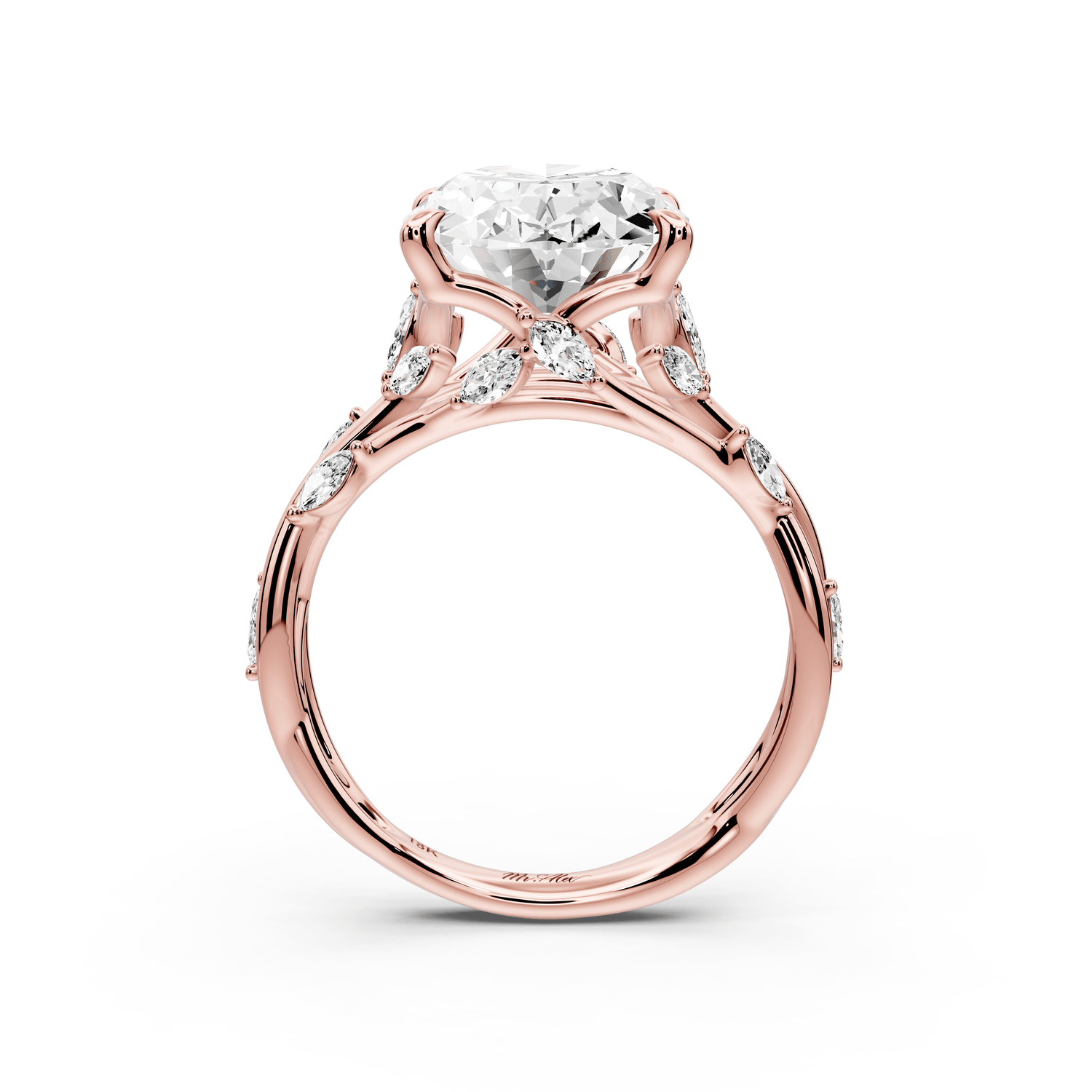 Sarah - 5ct 14k rose gold Oval Nature-Inspired Engagement Ring with Sculpted Vine and Leaf Side Stones - Mr. Alex Jewelry