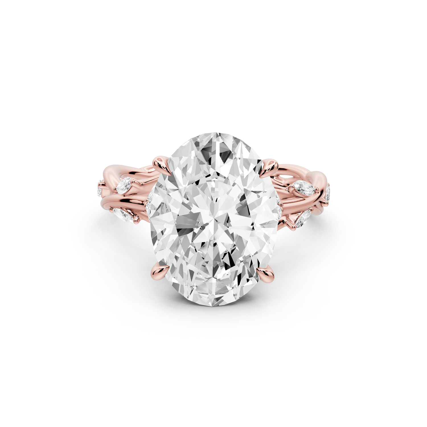 Sarah - 5ct 14k rose gold Oval Nature-Inspired Engagement Ring with Sculpted Vine and Leaf Side Stones - Mr. Alex Jewelry