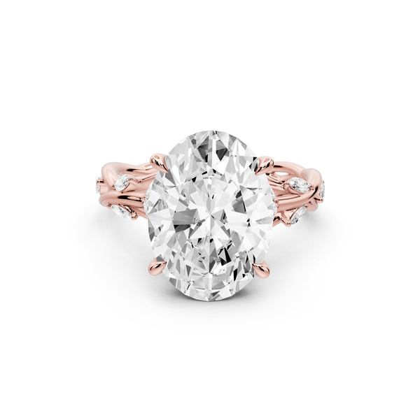Sarah - 5ct 14k rose gold Oval Nature-Inspired Engagement Ring with Sculpted Vine and Leaf Side Stones - Mr. Alex Jewelry