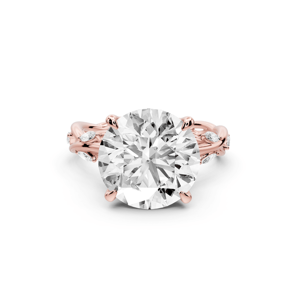 Sarah - 5ct 14k rose gold Round Nature-Inspired Engagement Ring with Sculpted Vine and Leaf Side Stones - Mr. Alex Jewelry