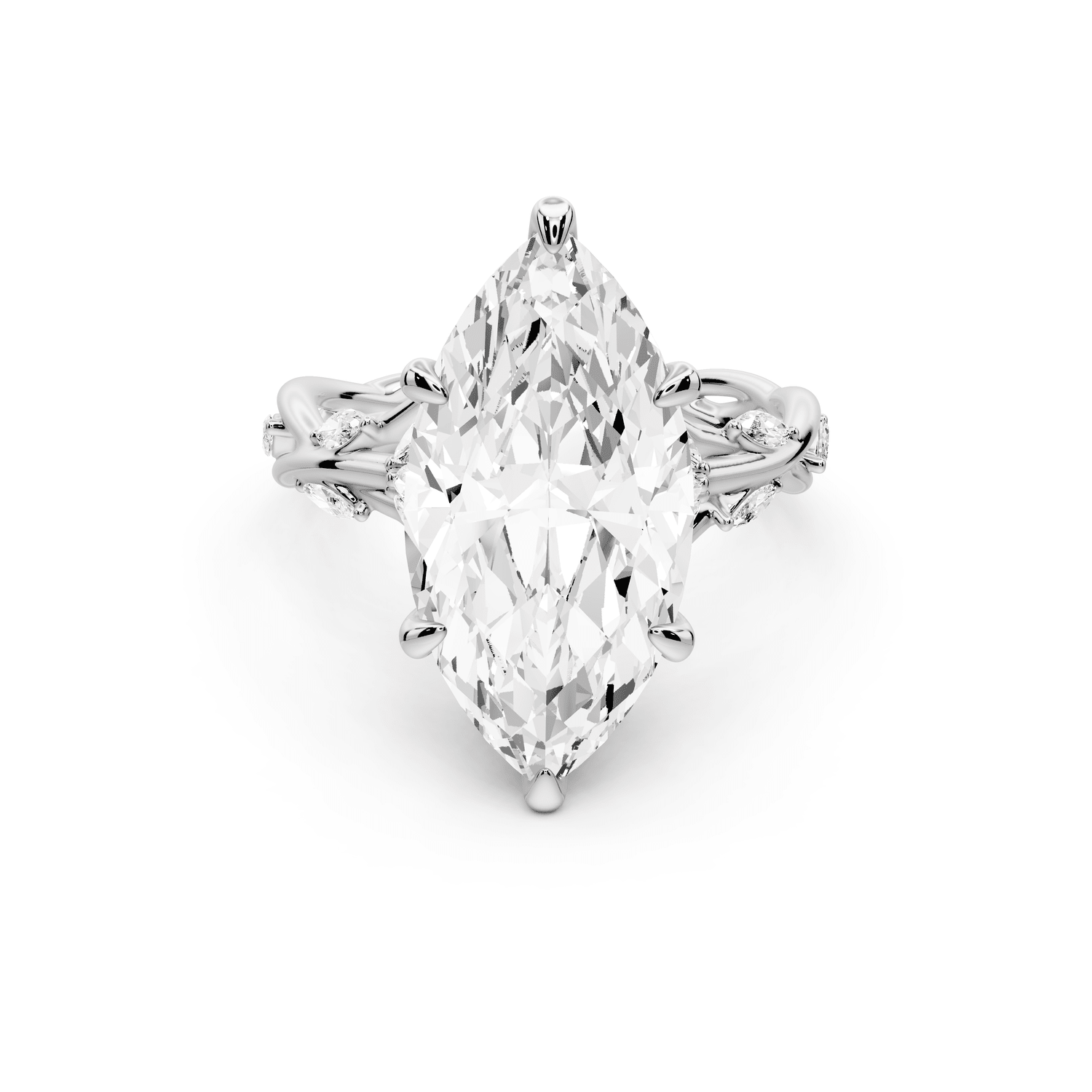 Sarah - 5ct 14k white gold Marquise Nature-Inspired Engagement Ring with Sculpted Vine and Leaf Side Stones - Mr. Alex Jewelry