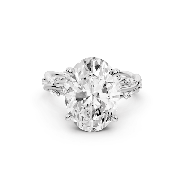 Sarah - 5ct 14k white gold Oval Nature-Inspired Engagement Ring with Sculpted Vine and Leaf Side Stones - Mr. Alex Jewelry