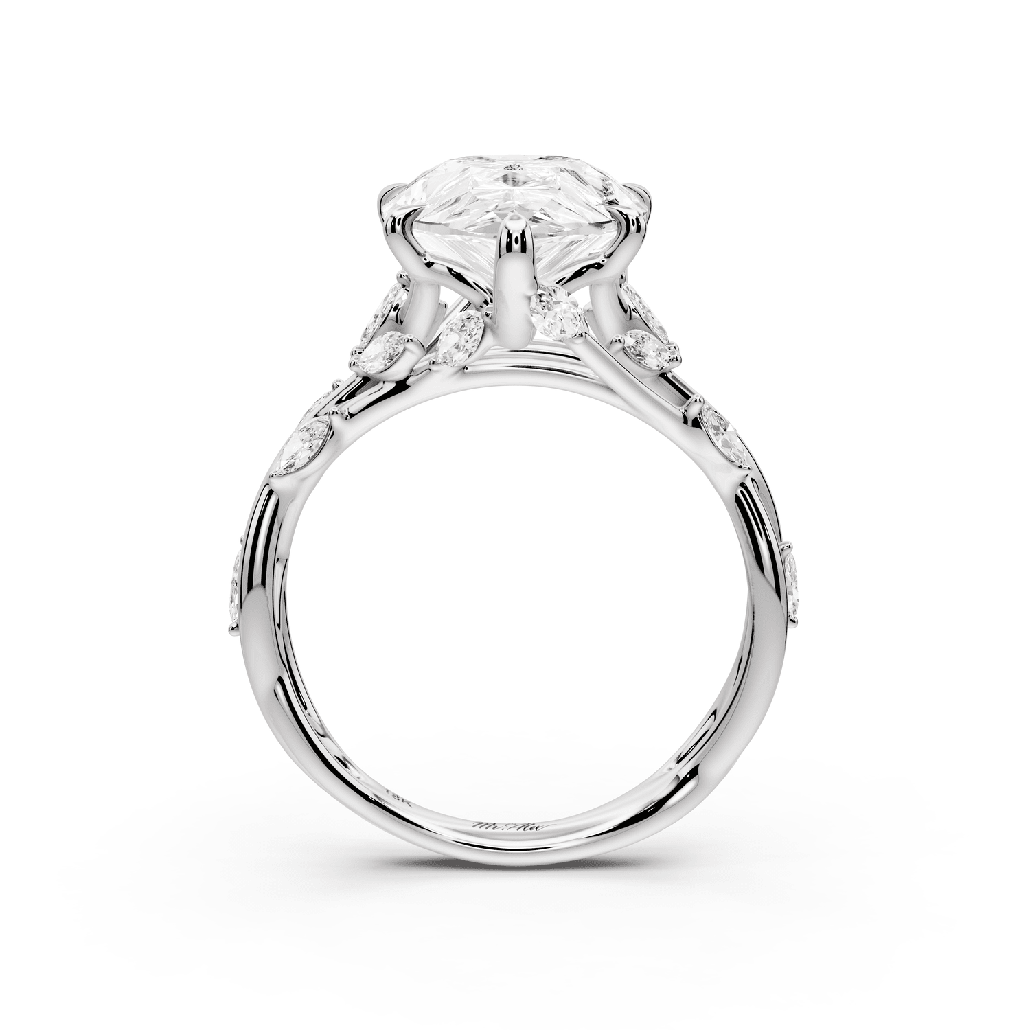 Sarah - 5ct 14k white gold Pear Nature-Inspired Engagement Ring with Sculpted Vine and Leaf Side Stones - Mr. Alex Jewelry