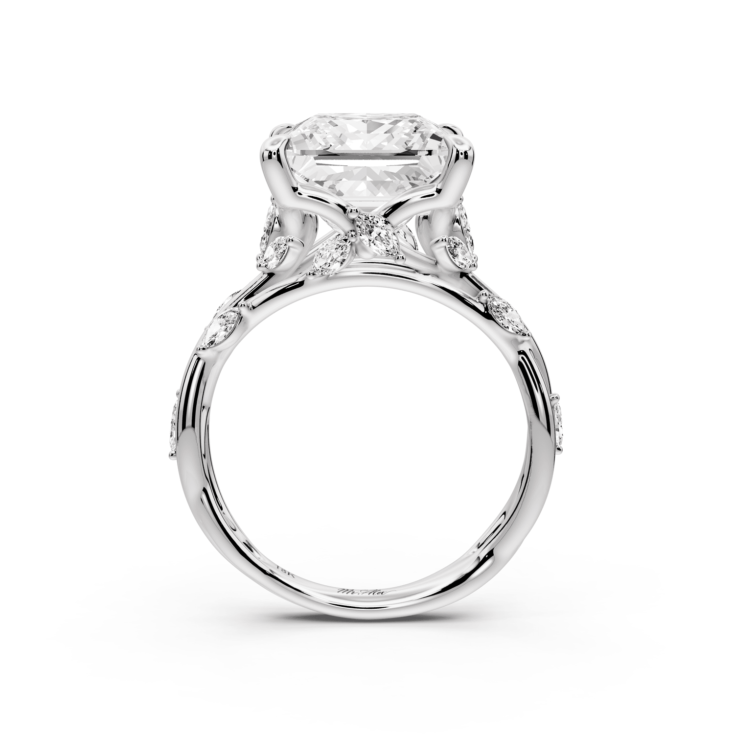 Sarah - 5ct 14k white gold Princess Nature-Inspired Engagement Ring with Sculpted Vine and Leaf Side Stones - Mr. Alex Jewelry