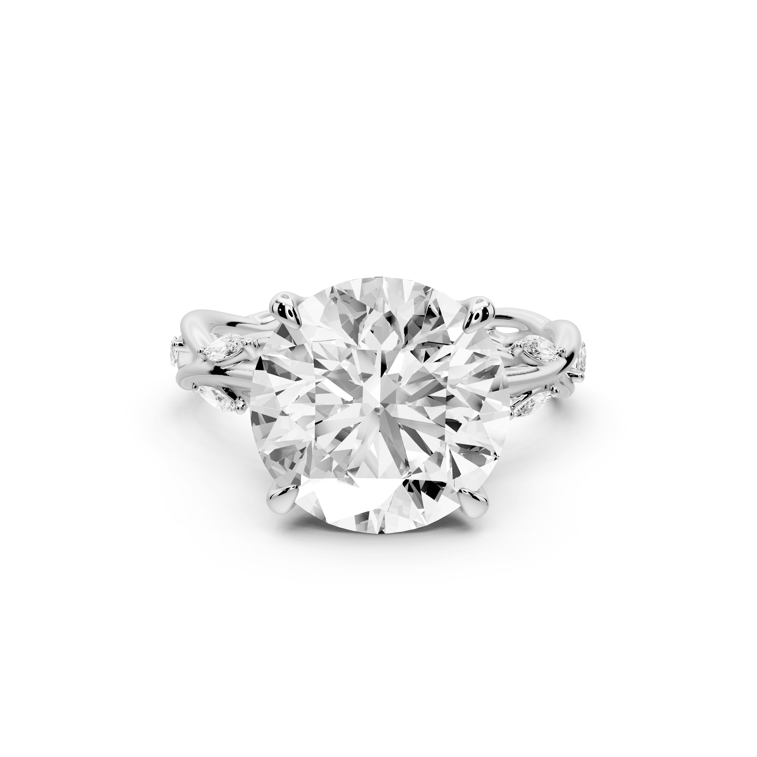 Sarah - 5ct 14k white gold Round Nature-Inspired Engagement Ring with Sculpted Vine and Leaf Side Stones - Mr. Alex Jewelry