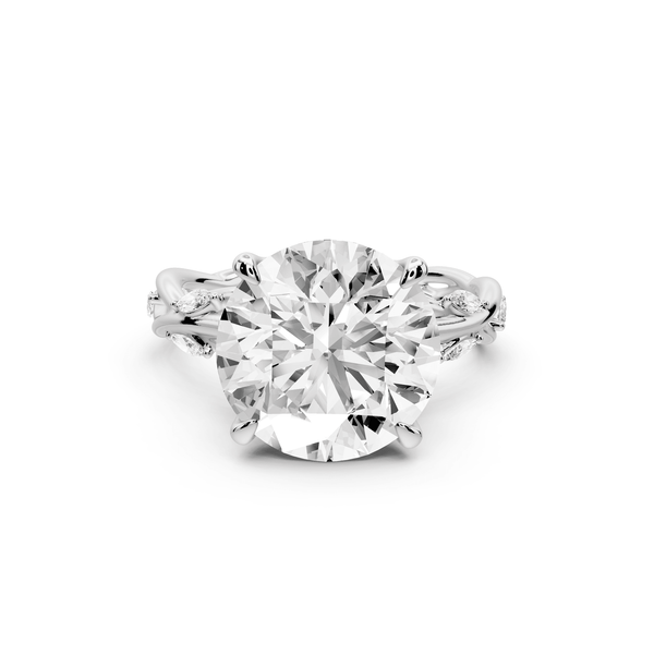 Sarah - 5ct 14k white gold Round Nature-Inspired Engagement Ring with Sculpted Vine and Leaf Side Stones - Mr. Alex Jewelry