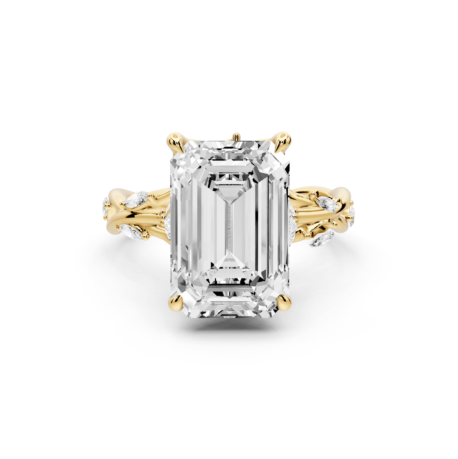 Sarah - 5ct 14k yellow gold Emerald Nature-Inspired Engagement Ring with Sculpted Vine and Leaf Side Stones - Mr. Alex Jewelry
