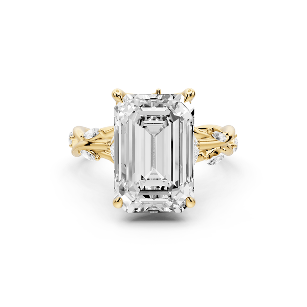 Sarah - 5ct 14k yellow gold Emerald Nature-Inspired Engagement Ring with Sculpted Vine and Leaf Side Stones - Mr. Alex Jewelry