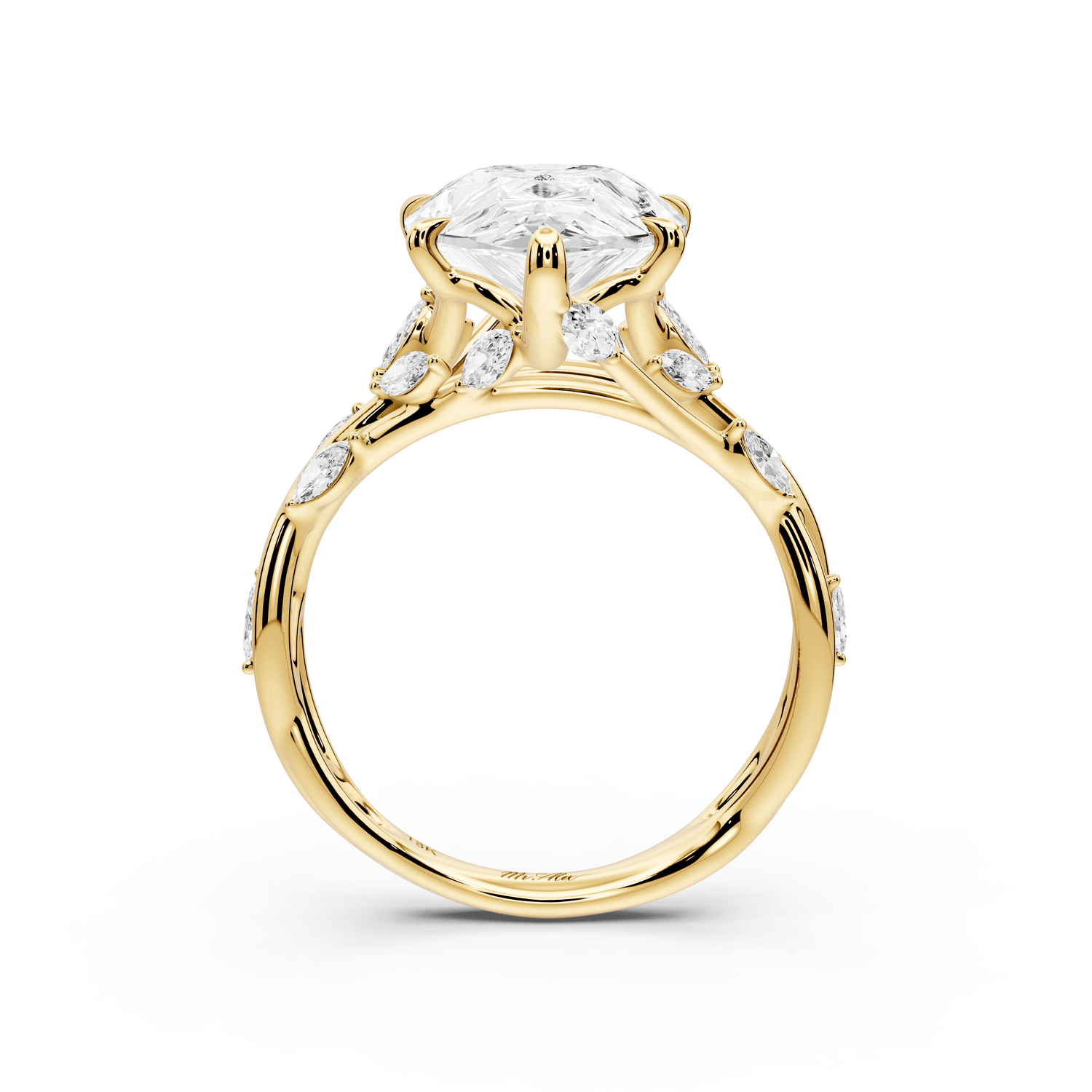 Sarah - 5ct 14k yellow gold Pear Nature-Inspired Engagement Ring with Sculpted Vine and Leaf Side Stones - Mr. Alex Jewelry