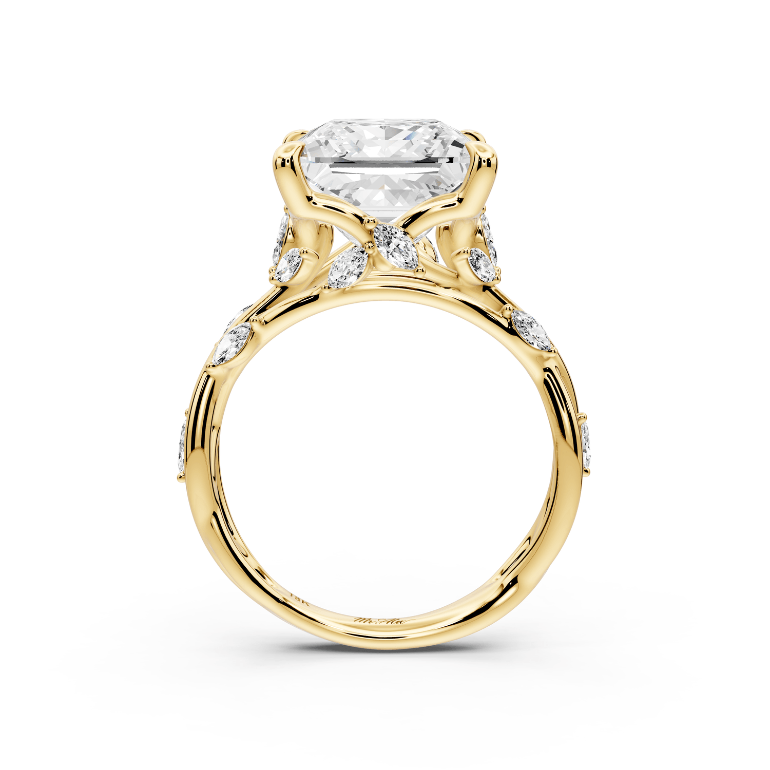 Sarah - 5ct 14k yellow gold Princess Nature-Inspired Engagement Ring with Sculpted Vine and Leaf Side Stones - Mr. Alex Jewelry