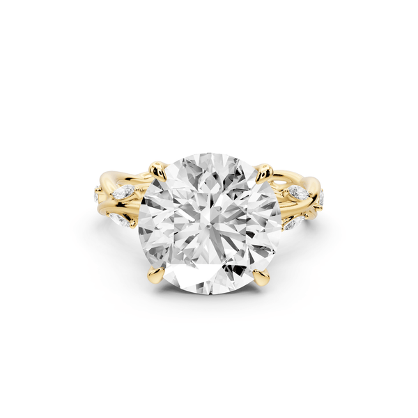 Sarah - 5ct 14k yellow gold Round Nature-Inspired Engagement Ring with Sculpted Vine and Leaf Side Stones - Mr. Alex Jewelry