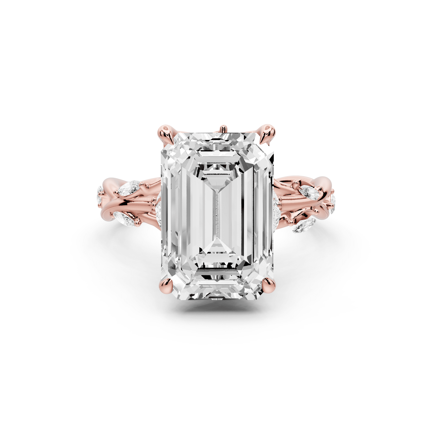 Sarah - 5ct 18k rose gold Emerald Nature-Inspired Engagement Ring with Sculpted Vine and Leaf Side Stones - Mr. Alex Jewelry