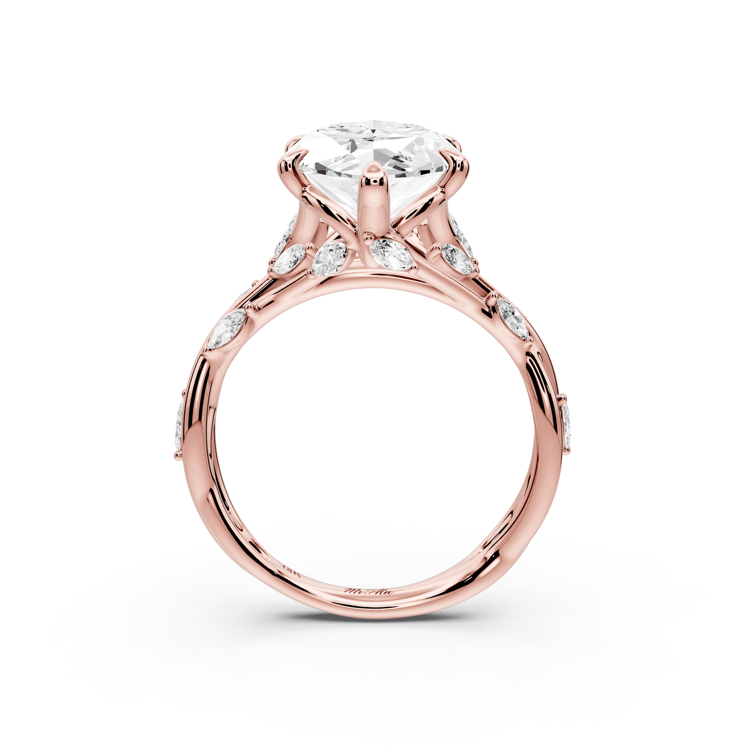 Sarah - 5ct 18k rose gold Marquise Nature-Inspired Engagement Ring with Sculpted Vine and Leaf Side Stones - Mr. Alex Jewelry