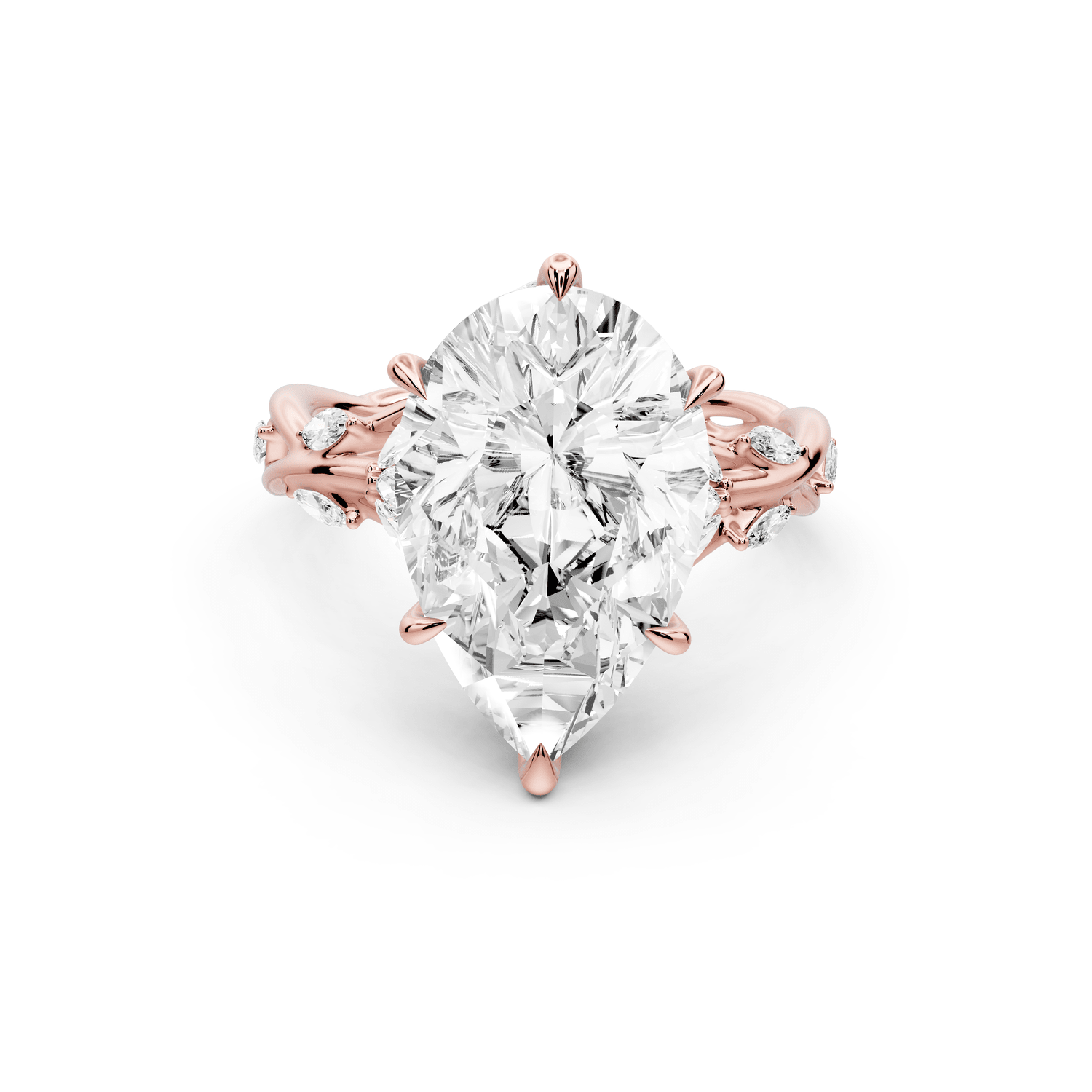 Sarah - 5ct 18k rose gold Pear Nature-Inspired Engagement Ring with Sculpted Vine and Leaf Side Stones - Mr. Alex Jewelry