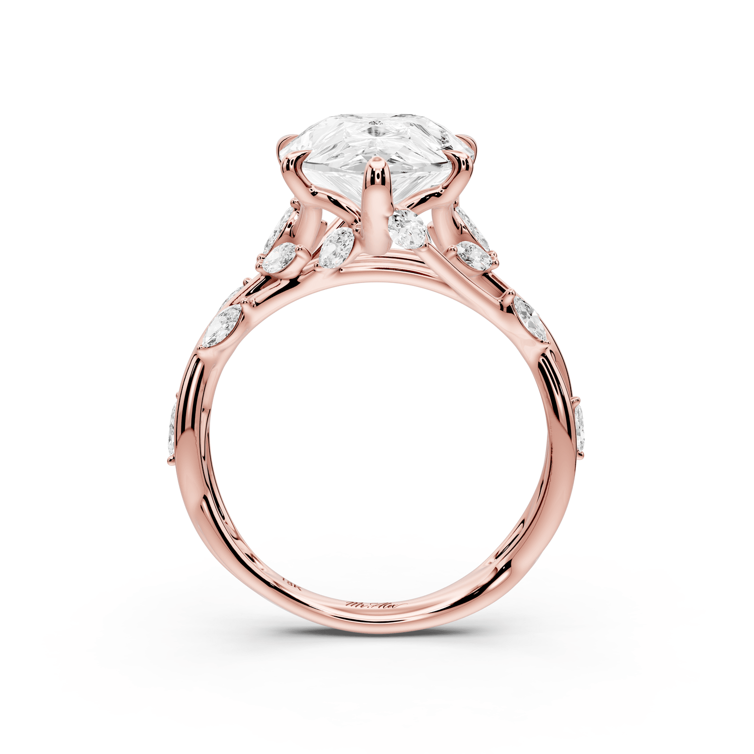 Sarah - 5ct 18k rose gold Pear Nature-Inspired Engagement Ring with Sculpted Vine and Leaf Side Stones - Mr. Alex Jewelry