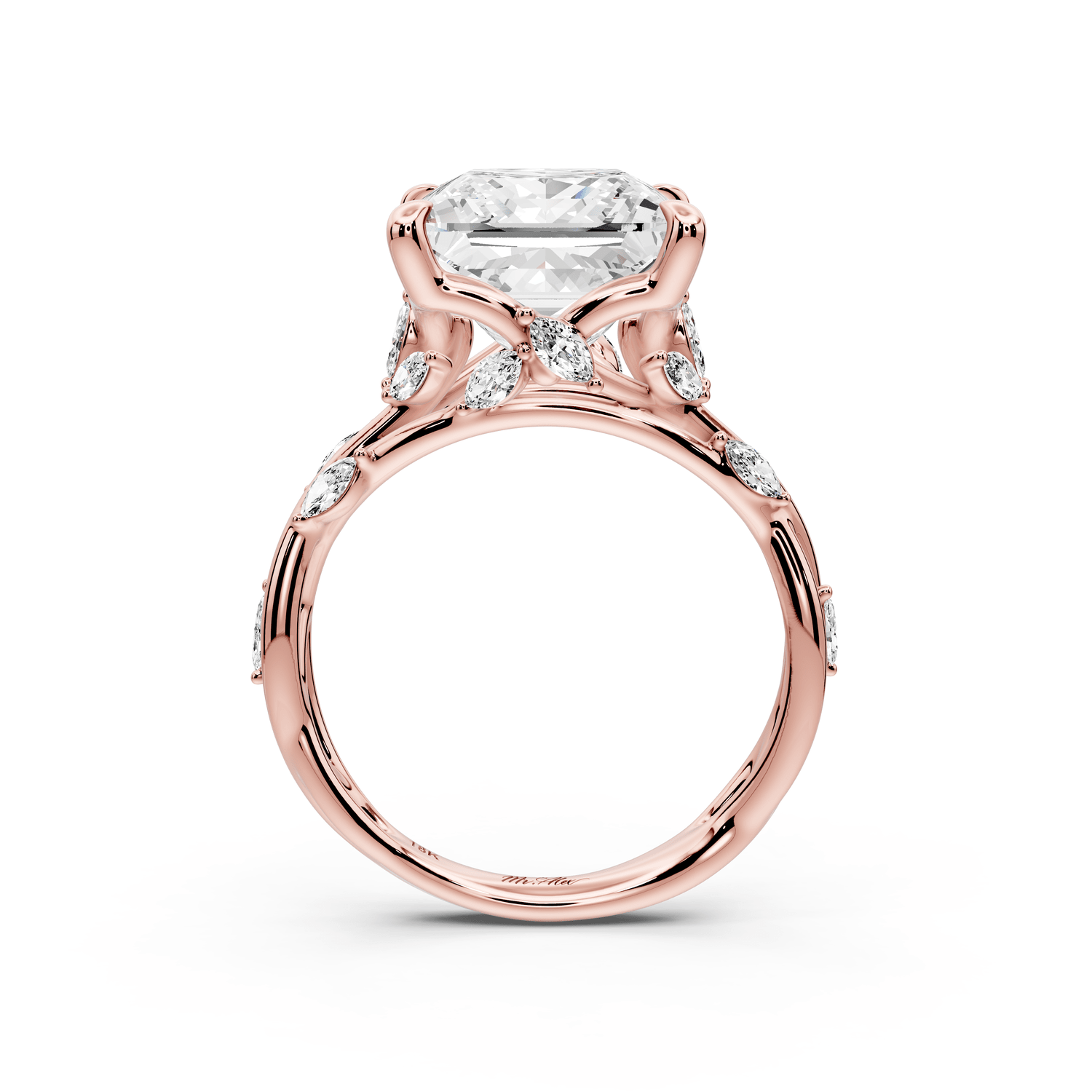 Sarah - 5ct 18k rose gold Princess Nature-Inspired Engagement Ring with Sculpted Vine and Leaf Side Stones - Mr. Alex Jewelry