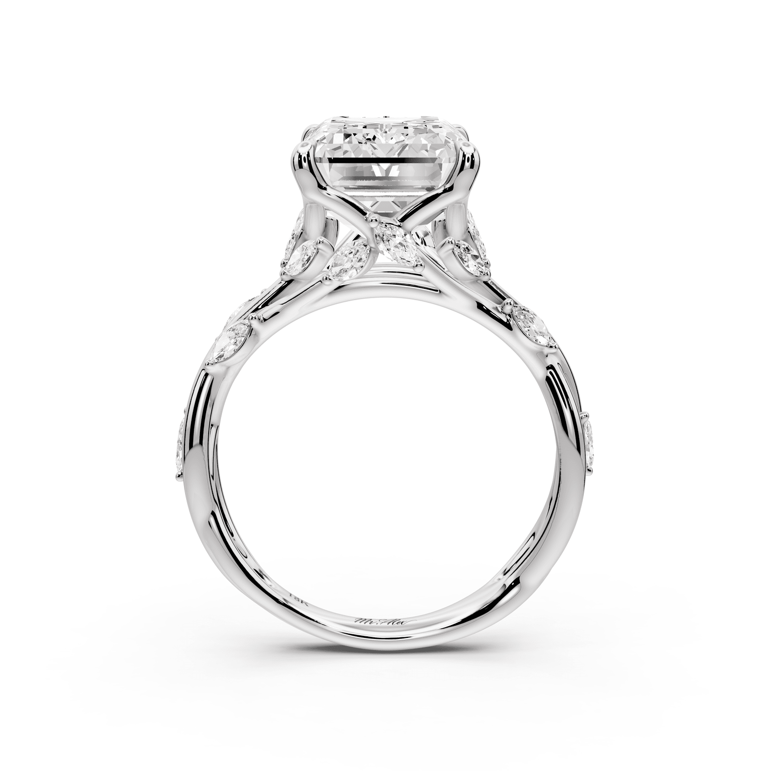 Sarah - 5ct 18k white gold Emerald Nature-Inspired Engagement Ring with Sculpted Vine and Leaf Side Stones - Mr. Alex Jewelry