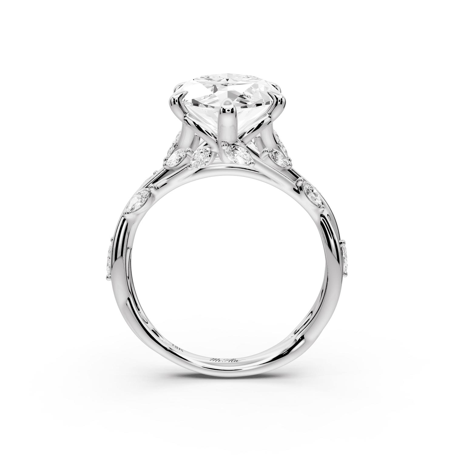 Sarah - 5ct 18k white gold Marquise Nature-Inspired Engagement Ring with Sculpted Vine and Leaf Side Stones - Mr. Alex Jewelry