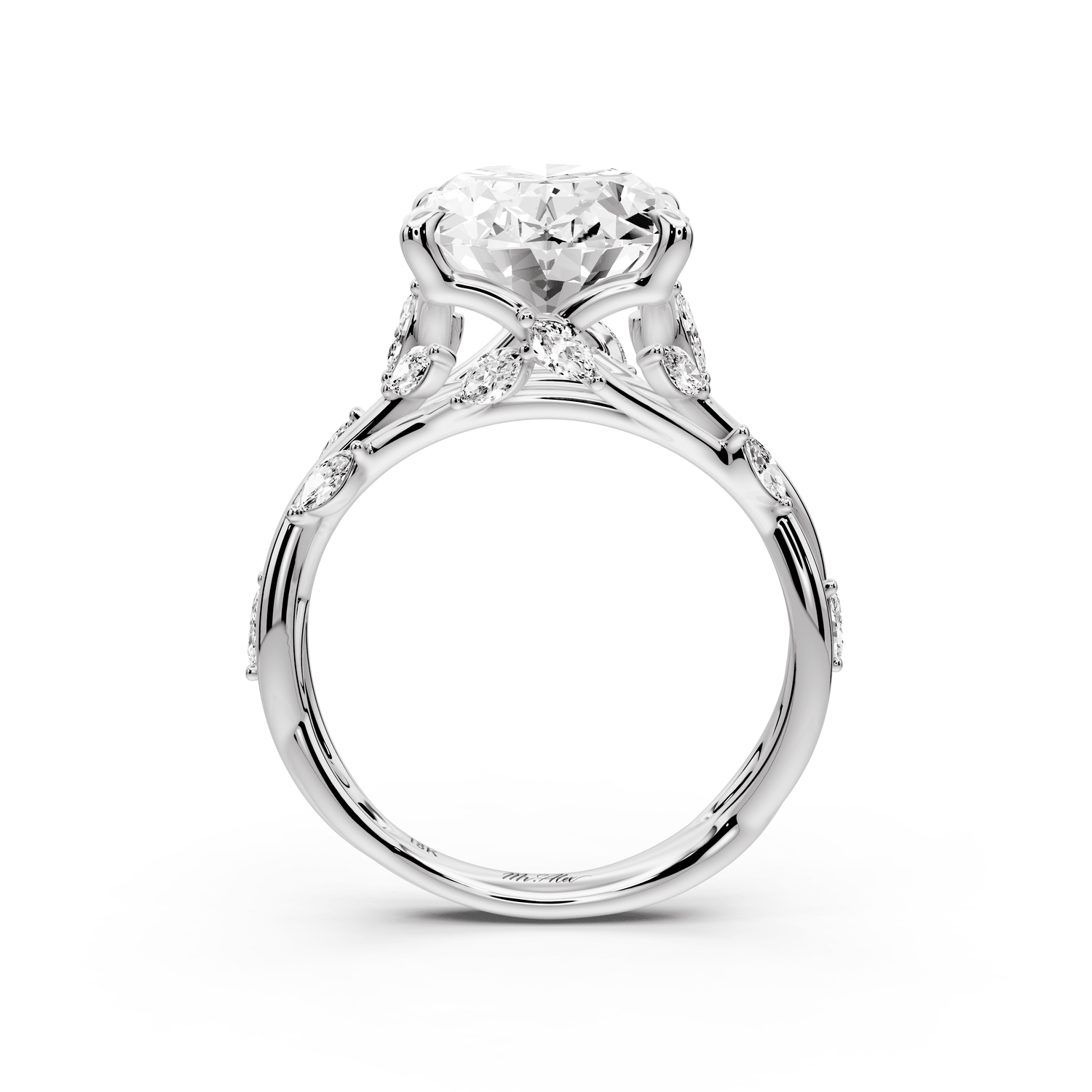 Sarah - 5ct 18k white gold Oval Nature-Inspired Engagement Ring with Sculpted Vine and Leaf Side Stones - Mr. Alex Jewelry