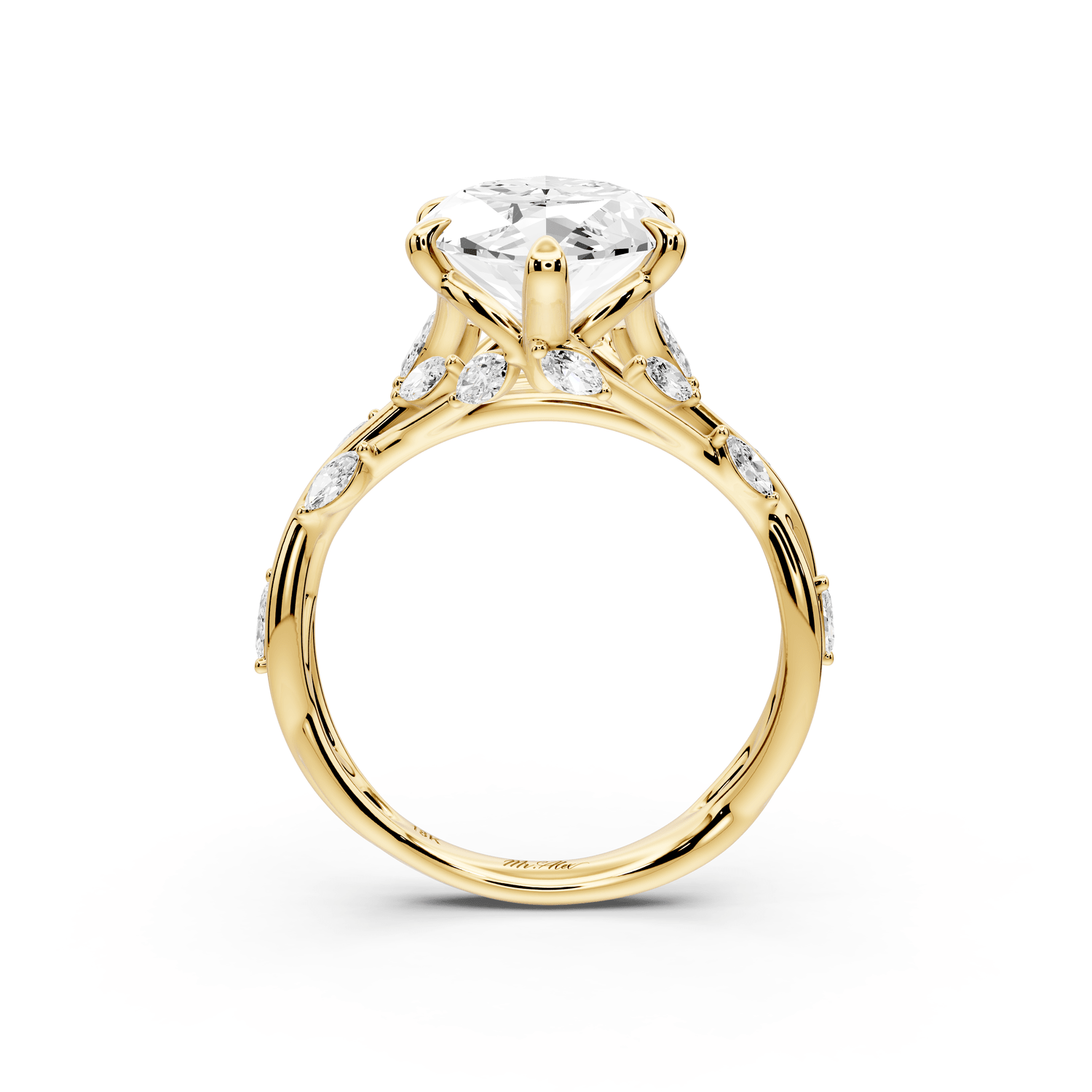 Sarah - 5ct 18k yellow gold Marquise Nature-Inspired Engagement Ring with Sculpted Vine and Leaf Side Stones - Mr. Alex Jewelry