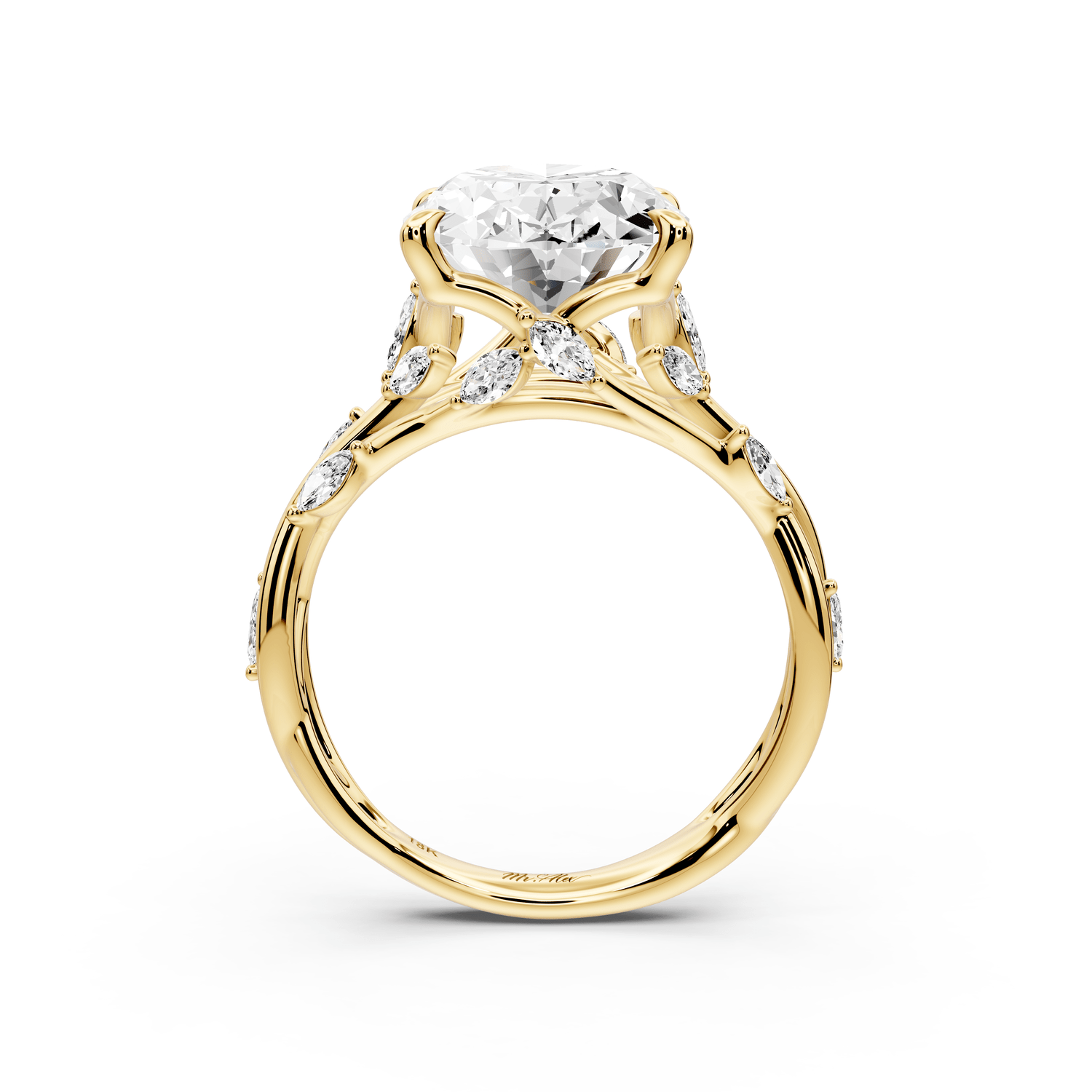 Sarah - 5ct 18k yellow gold Oval Nature-Inspired Engagement Ring with Sculpted Vine and Leaf Side Stones - Mr. Alex Jewelry
