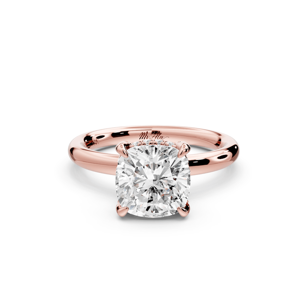 Shira - 2ct 14k rose gold cushion diamond with hidden halo and diamond crown talon prong solitaire engagement ring - Mr. Alex Jewelry