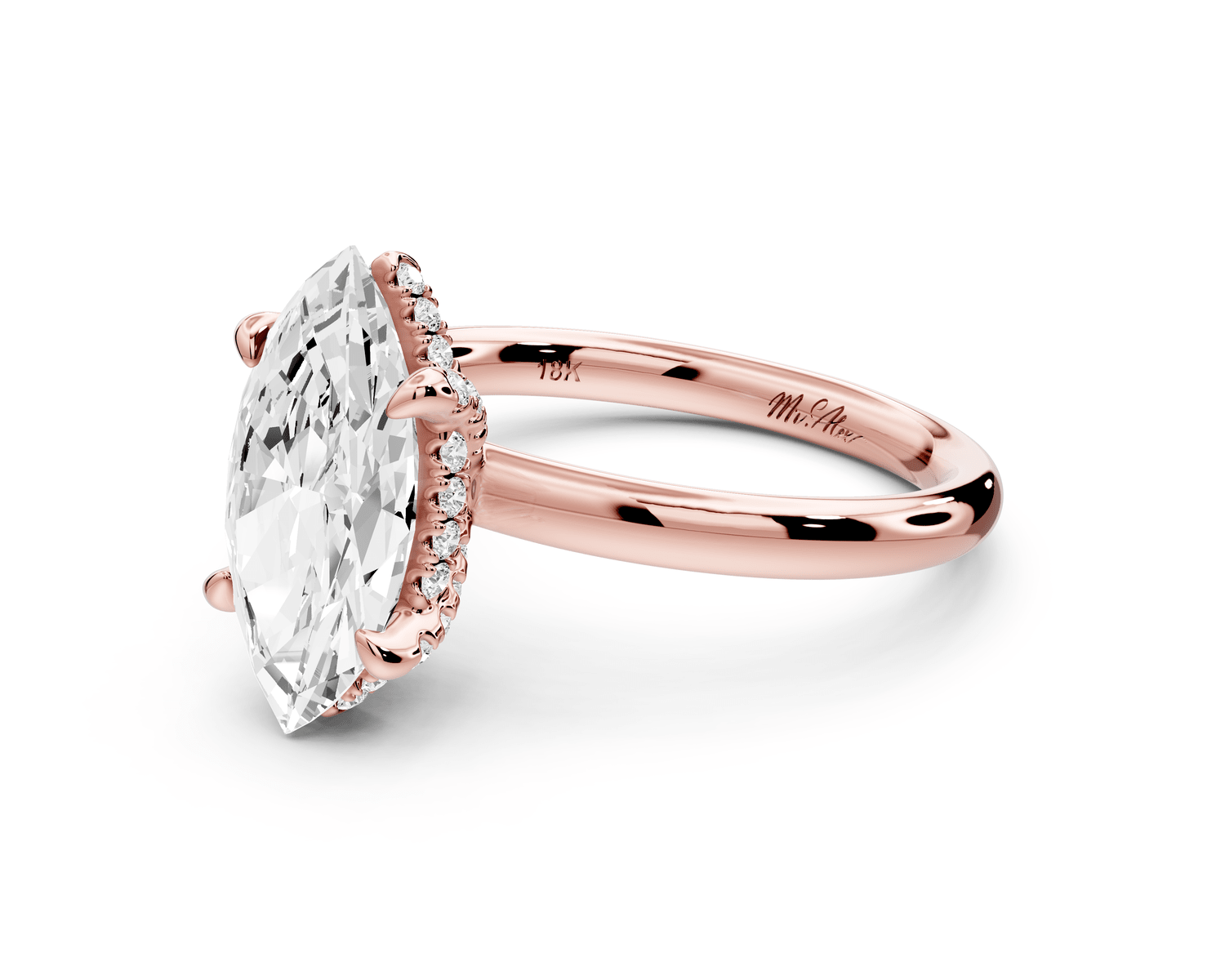 Shira - 2ct 14k rose gold marquise diamond with hidden halo and diamond crown talon prong solitaire engagement ring - Mr. Alex Jewelry
