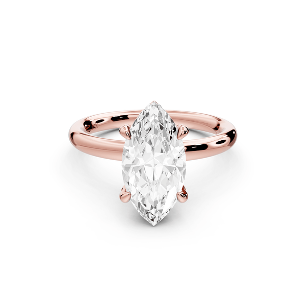 Shira - 2ct 14k rose gold marquise diamond with hidden halo and diamond crown talon prong solitaire engagement ring - Mr. Alex Jewelry