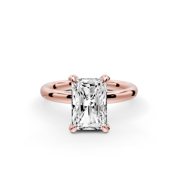 Shira - 2ct 14k rose gold radiant diamond with hidden halo and diamond crown talon prong solitaire engagement ring - Mr. Alex Jewelry