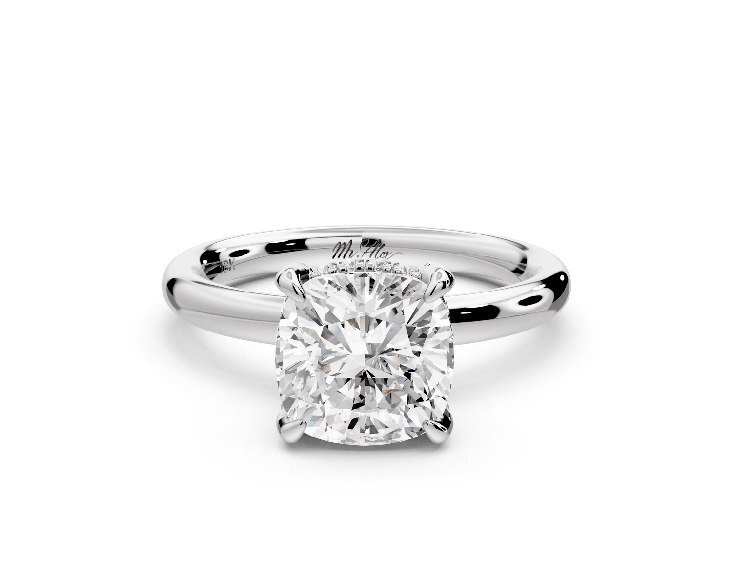 Shira - 2ct 14k white gold cushion diamond with hidden halo and diamond crown talon prong solitaire engagement ring - Mr. Alex Jewelry