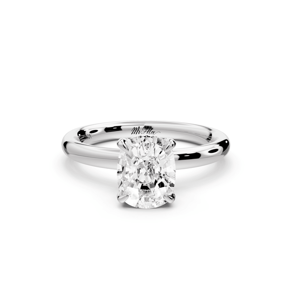Shira - 2ct 14k white gold ecushion diamond with hidden halo and diamond crown talon prong solitaire engagement ring - Mr. Alex Jewelry