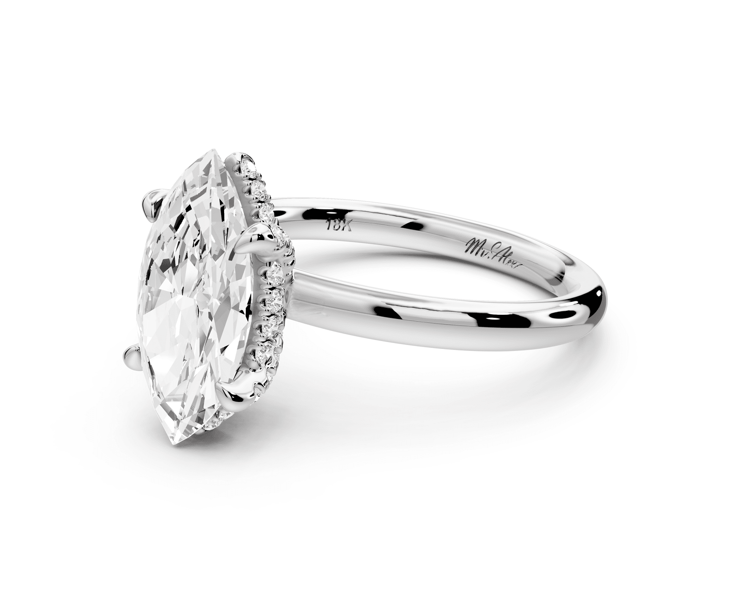 Shira - 2ct 14k white gold marquise diamond with hidden halo and diamond crown talon prong solitaire engagement ring - Mr. Alex Jewelry