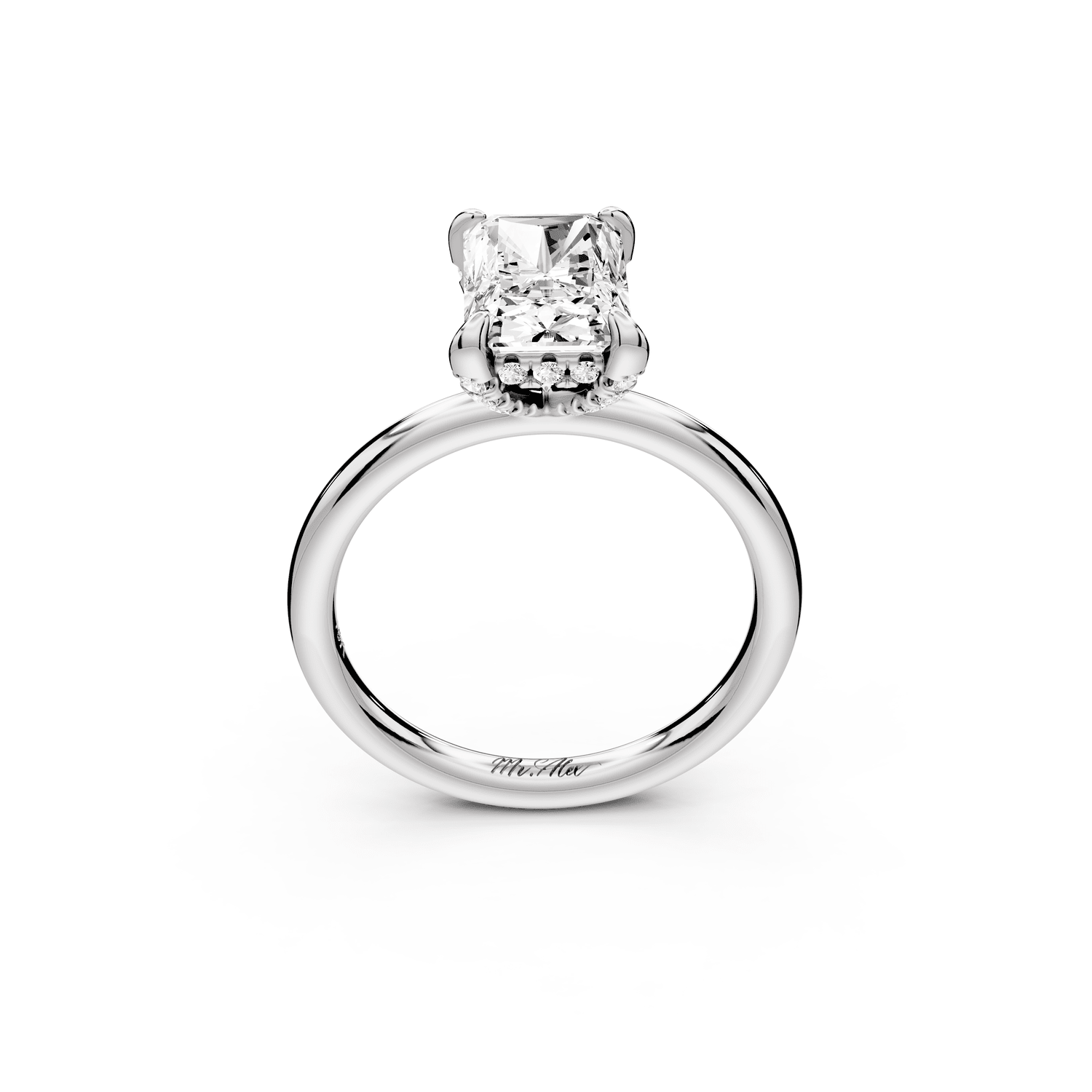 Shira - 2ct 14k white gold radiant diamond with hidden halo and diamond crown talon prong solitaire engagement ring - Mr. Alex Jewelry