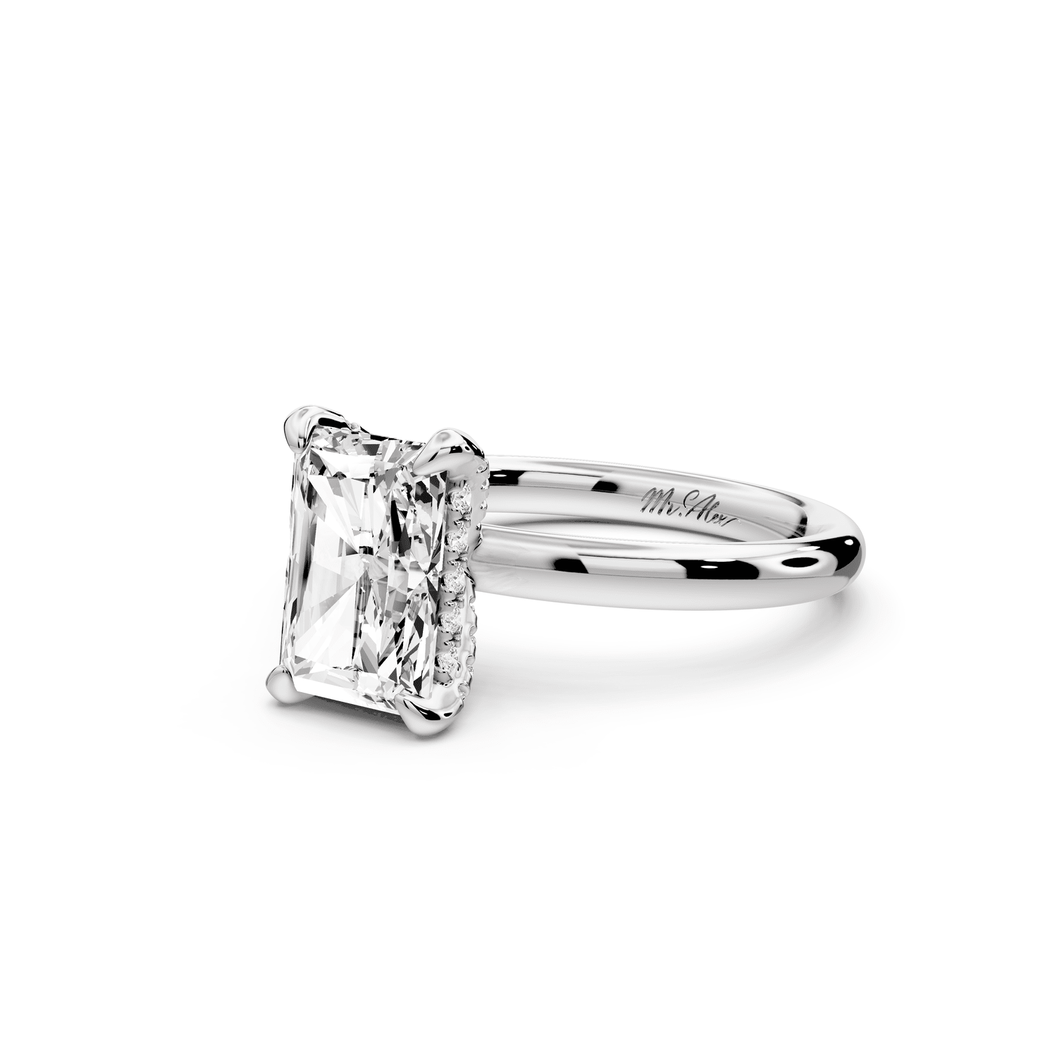 Shira - 2ct 14k white gold radiant diamond with hidden halo and diamond crown talon prong solitaire engagement ring - Mr. Alex Jewelry