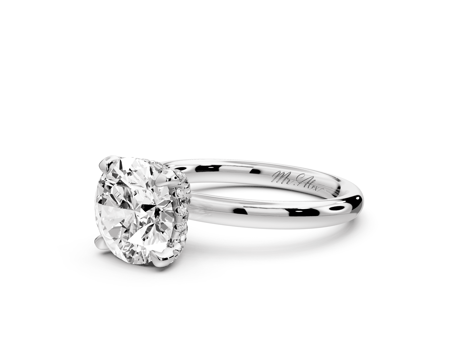Shira - 2ct 14k white gold round diamond with hidden halo and diamond crown talon prong solitaire engagment ring - Mr. Alex Jewelry