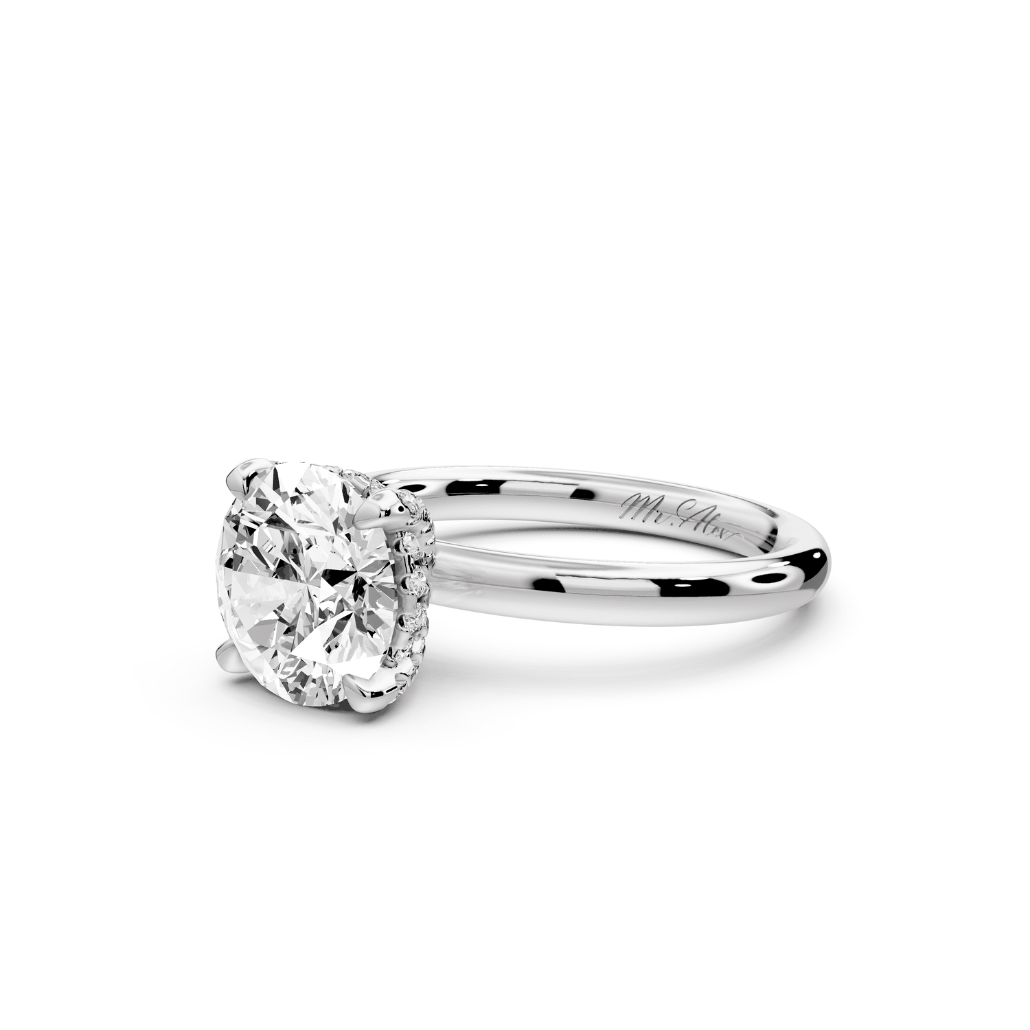 Shira - 2ct 14k white gold round diamond with hidden halo and diamond crown talon prong solitaire engagment ring - Mr. Alex Jewelry