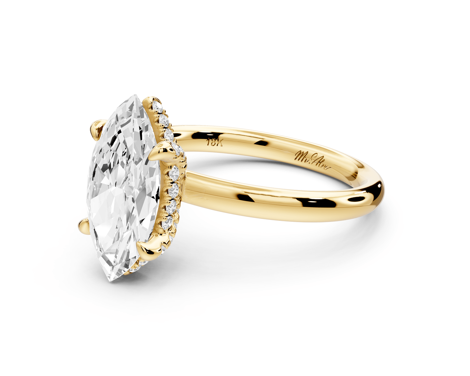 Shira - 2ct 14k yellow gold marquise diamond with hidden halo and diamond crown talon prong solitaire engagement ring - Mr. Alex Jewelry