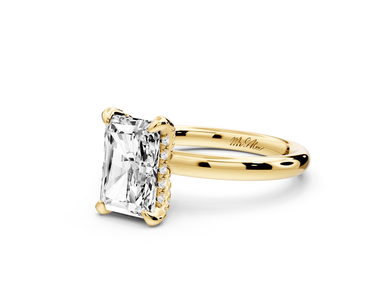Shira - 2ct 14k yellow gold radiant diamond with hidden halo and diamond crown talon prong solitaire engagement ring - Mr. Alex Jewelry